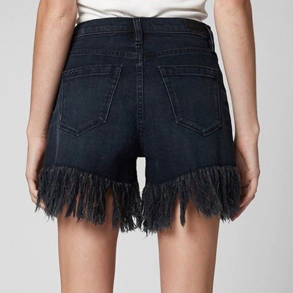 BLANK NYC Lenox High Rise Waisted Fringe Hem Denim Jean Boho Shorts in Vixen 24 - Picture 6 of 16